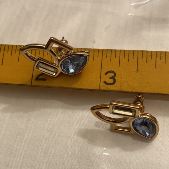 Open Design MONET Pierced EARRINGS w/Blue Teardrop Rhinestone - Picture 5 of 5